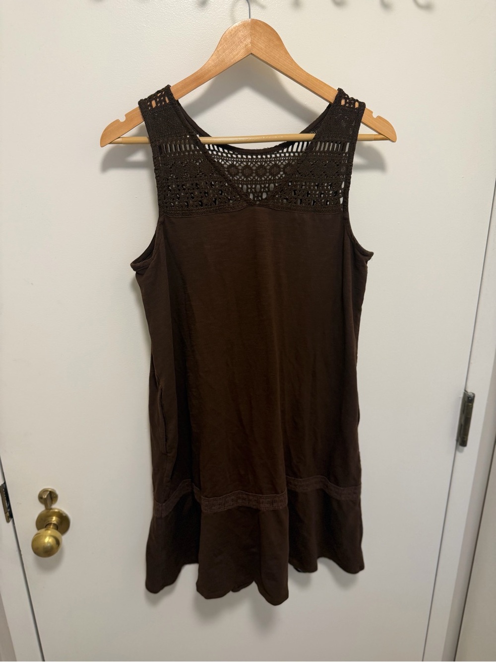 J. Jill Brown Lace-Trim Petite Dress size Medium M midi length dress - Picture 6 of 9